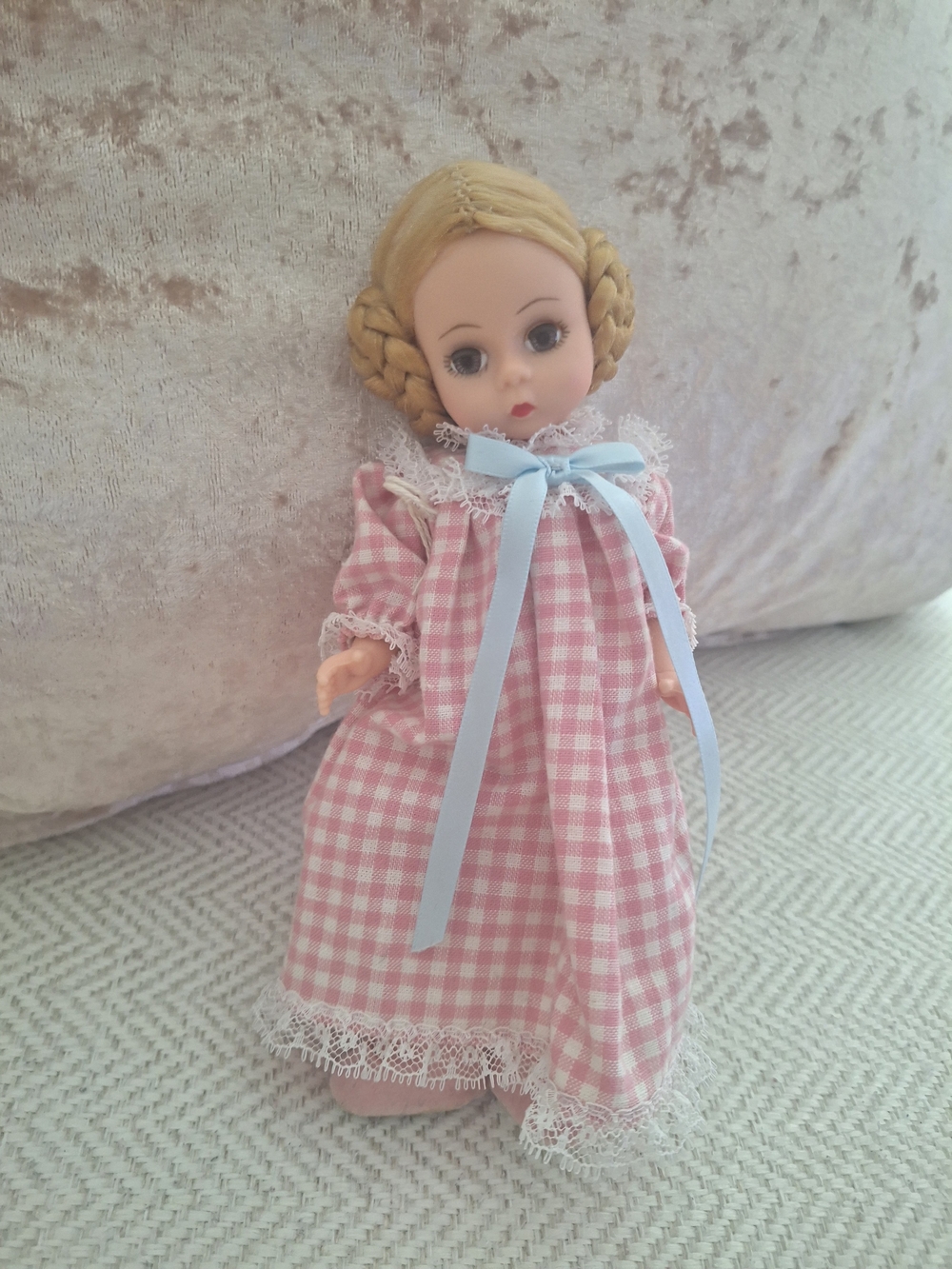 Madame Alexander Pink Gingham Doll in Lace Nightgown